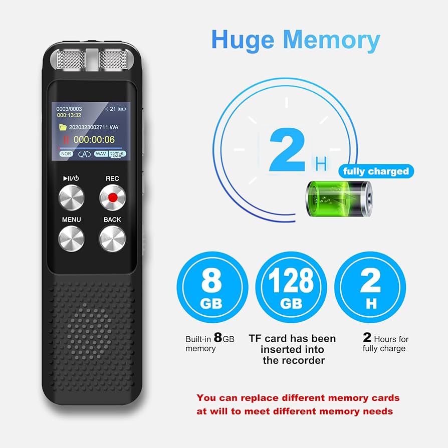 Amazon.com: 136GB Digital Voice Recorder: Voice Activated